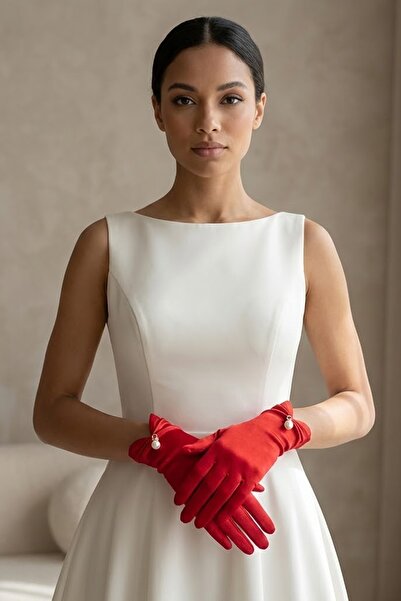 Hobigram Rovienne Pearl Red Satin Gloves – Κοντά, πολυτελή αξεσουάρ με μαργαρ...