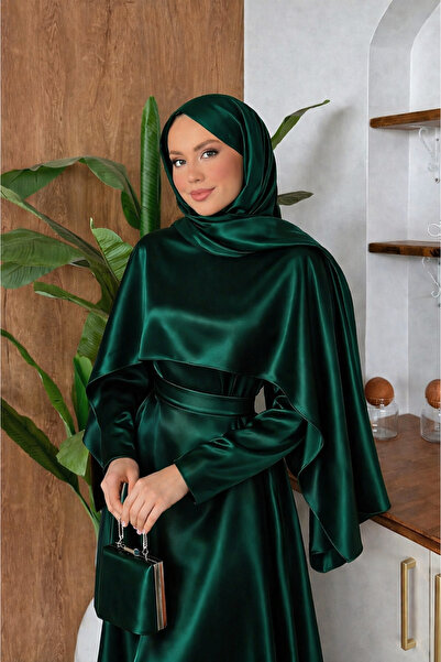 Stella Cloak Detailed Satin Evening Dress