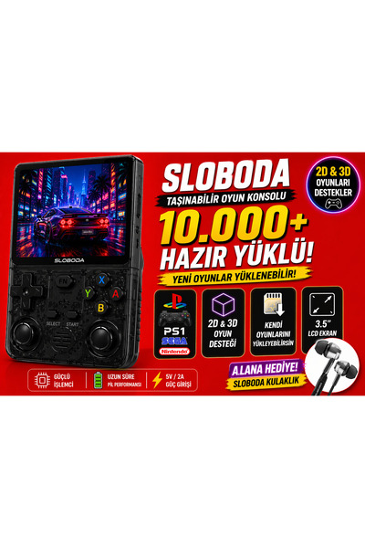 SLOBODA R36S El Tipi Oyun Konsolu Retro 15000+ Oyun 64GB HD Ekran Kulaklık He...