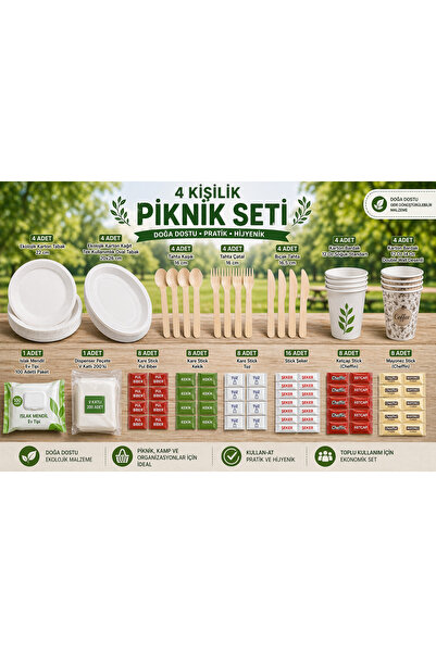 AMBALAJCİBURADA DOĞA DOSTU PRATİK PİKNİK SETİ (4 KİŞİLİK KULLAN AT)
