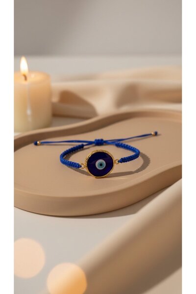 SR Jewelry Box El Yapımı Nazar Boncuklu Bileklik – Oval Form Gold Detaylı Aya...