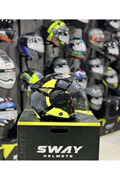 Sway Gri Neon Sarı Desenli Yarım Kask Ece 22.06 ABS Güvenlik