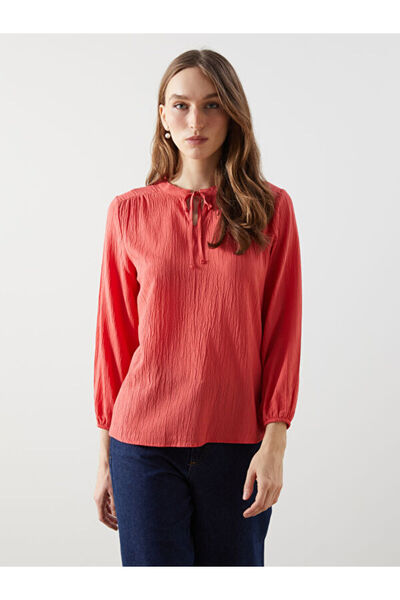 LC Waikiki Tie-Up Collar Textured Women's Blouse