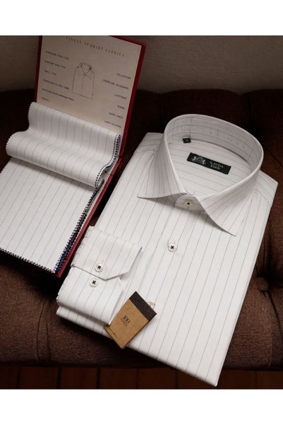 ilayda emir Men's White Pinstripe Slim Fit Shirt – Modern Cut, Stylish and Elegant Design