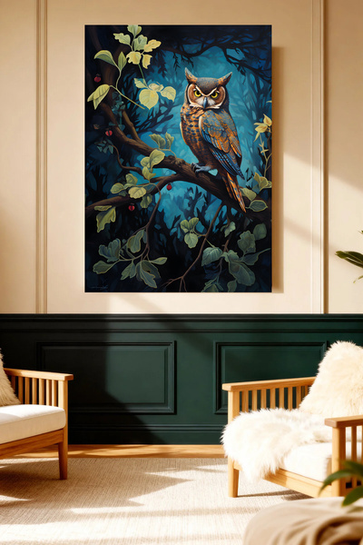Mushen Studio Night Owl Forest Canvas Painting Classic Wall Decor Artwork Unf...