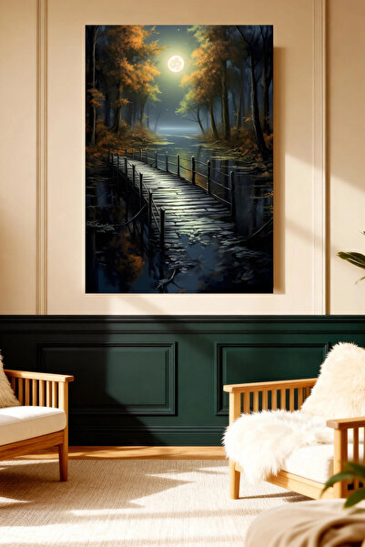 Mushen Studio Full Moon Forest Pier Canvas Painting Modern Wall Decor Artwork...