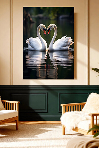 Mushen Studio Pereche romantică de lebede albe, tablou pe pânză, decor clasic...