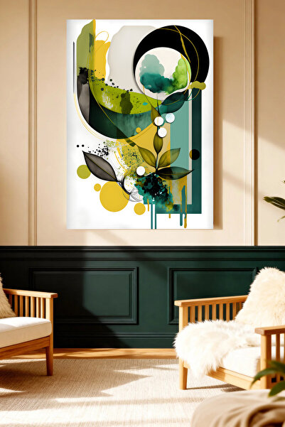 Mushen Studio Abstract Fluid Green Circle Canvas Painting Modern Wall Decor A...