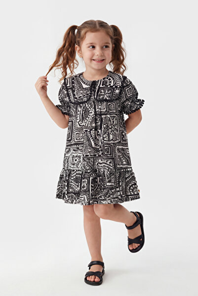 Yağmur Giyim MİNİJÖN Κοριτσίστικο φόρεμα με δαντέλα στο γιακά και σχέδια, κον...