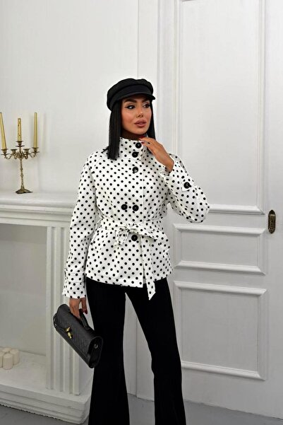 Jaglion Νέα Συλλογή Καμπαρντίνα με Λεπτομέρεια Πουά και Όρθιο Γιακά