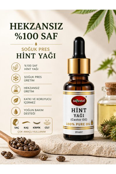 safvital Castor Oil 20 ml Cold Pressed Hexane-Free 100% Pure Ultra Intensive Premium Care Oil for Hair Eyebrows Eyelashes and Skin and Hair