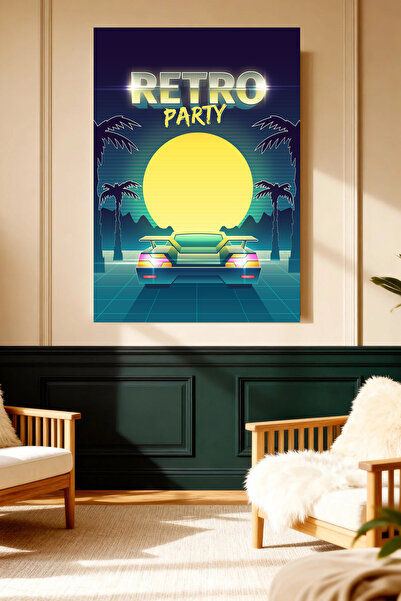 Mushen Studio Retro Party Neon Car Canvas Painting Synthwave Wall Decor Artwo...