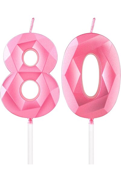 mciskin Ανοιχτό ροζ κεριά για 80ά γενέθλια, τρισδιάστατο ροζ κερί αριθμός 80 ...