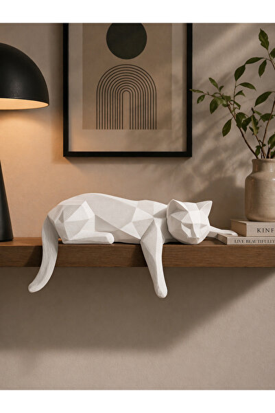 3dlab Geometrik Kedi Figürlü Biblo Dekoratif Raf Objesi Modern Premium Ev Sal...