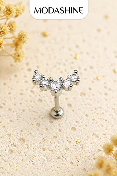 ModaShineShop Taşlı Minimal Helix Küpe Cerrahi Çelik Vidalı Labret Piercing K...