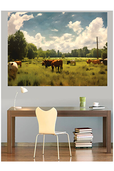 Mushen Studio Cows Grazing on Green Meadow Pastoral Canvas Painting Classic W...