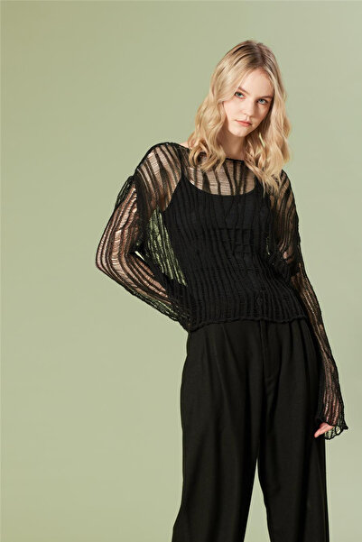 LOKADI Γυναικείο πλεκτό πουλόβερ από διχτυωτό ύφασμα εκρού με διάτρητο σχέδιο...