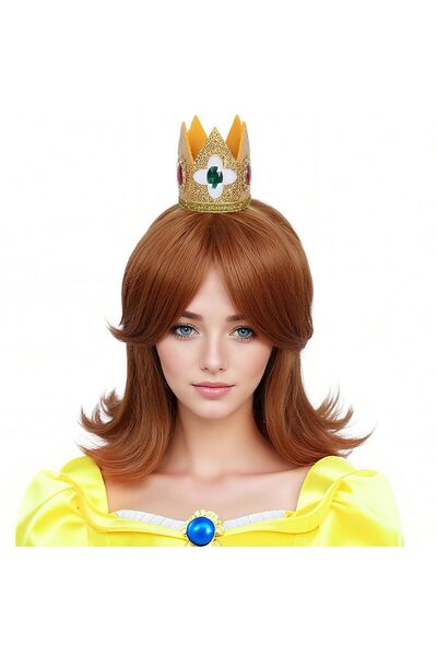 Linfairy Κόκκινη Καφέ Περούκα Πριγκίπισσας με Κορώνα, Ρετρό της δεκαετίας του...