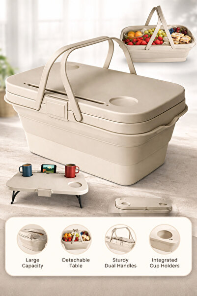 OEM 3 σε 1 πτυσσόμενο καλάθι πικνίκ με καπάκι-τραπέζι, 15 λίτρα, Αδιάβροχο, 4...