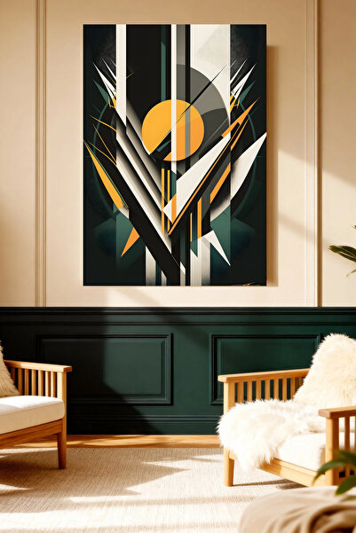 Mushen Studio Tablou abstract geometric, cerc portocaliu, pe pânză, decor mod...
