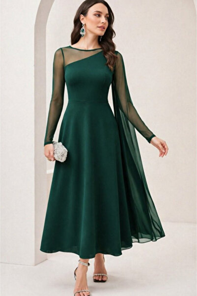 Kokosh moda Rochie de seară lungă pentru femei, cu guler semi-înalt și detali...