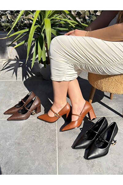 FRESCO SCARFS Παπούτσια με τακούνι Nıvra σε καφέ δερμάτινο χρώμα