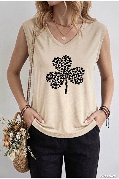 FUFLUNS Shamrock Printed Women's Oversize Sleeveless T-Shirt