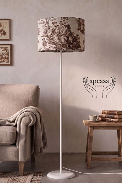 APCASADECOR Metal Beyaz Ayak Toile de Jouy Vintage Lambader KAHVERENGİ BAŞLIK