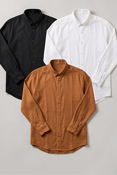 legends butik Ανδρικά Λινά Πουκάμισα Σετ 3 τεμαχίων – Διαπνέοντα, Ελαφριά, Κα...