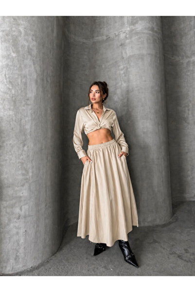 Enga Vera Γυναικεία φούστα με ψηλή μέση, ελαστική μέση, διπλές τσέπες, άνετη ...