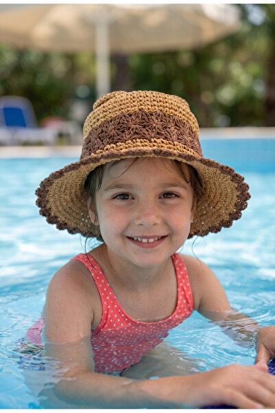 LAGRANZE Ψάθινο καπέλο για κορίτσια 4-7 ετών με αυτιά, στυλ Μποέμ