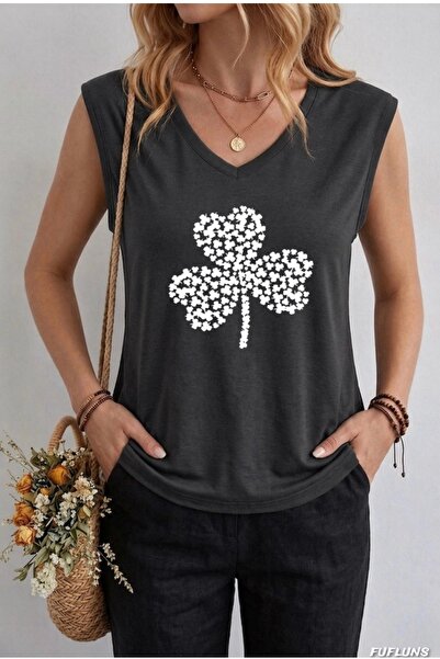 FUFLUNS Shamrock Printed Women's Oversize Sleeveless T-Shirt