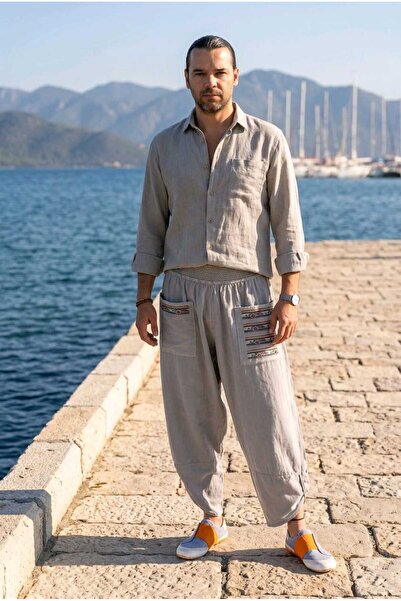 pier moda Men's 100% Cotton Linen Woven Shalwar Trousers