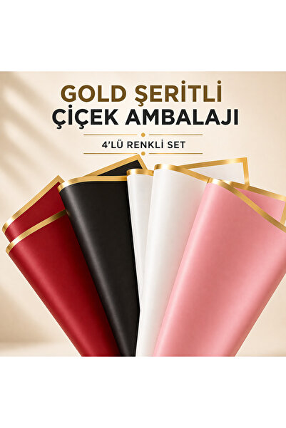 Sellor Gold Şeritli Çiçek Ambalaj Kağıdı 4’lü Set 57x57 cm Renkli Buket Paket...
