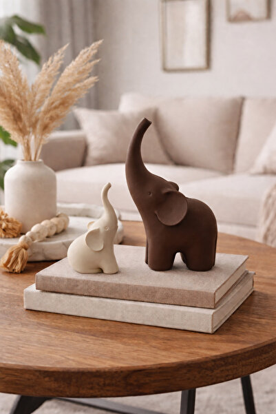 triora Sevimli Fil Figürleri İkili Set – Modern Minimal Dekor Obje 12cm yükse...