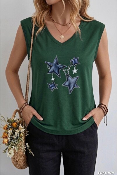 FUFLUNS Chained Star Printed Women's Oversize Sleeveless T-Shirt