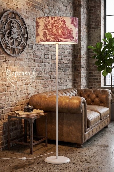 APCASADECOR Metal Beyaz Ayak Vintage Lambader KIRMIZI BAŞLIK