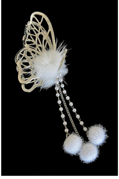 shop Cataramă cu pompon argintiu, cu detalii figurate - Accesoriu de păr de l...
