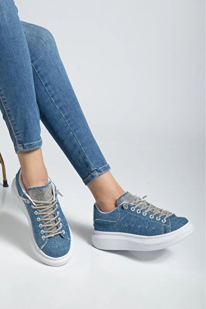 Yokiren Günlük Kullanıma Uygun Sneaker Kadın Denim Kot Spor Ayakkabı (Siyah-B...