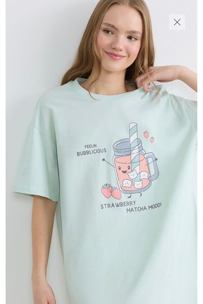 LC Waikiki Lcw Young Printed Crew Neck Oversize Women's Nightgown