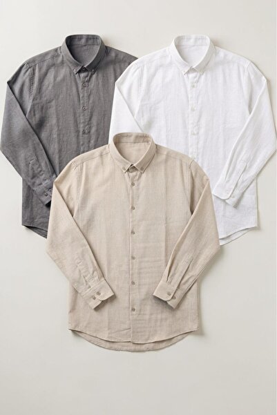 legends butik Ανδρικά Λινά Πουκάμισα Σετ 3 τεμαχίων – Διαπνέοντα, Ελαφριά, Κα...