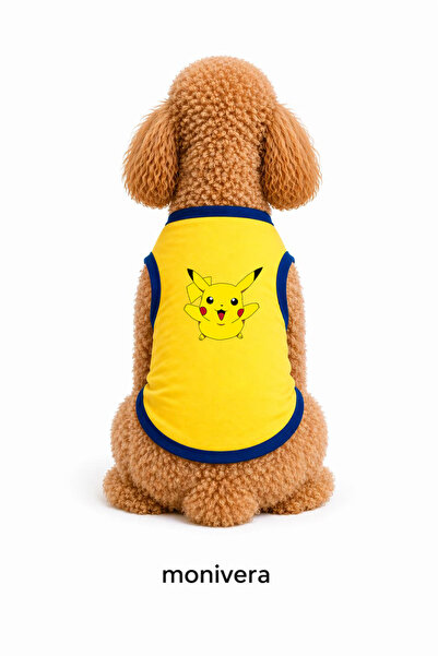 Modetra New Season Summer Pikachu Printed Colorful Ribbed Dog Outfit - Unders...