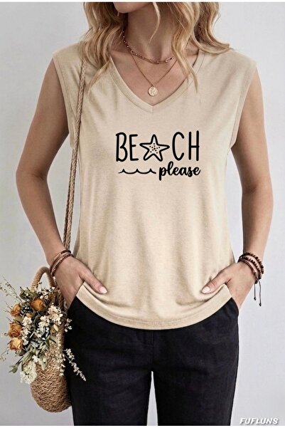 FUFLUNS Beach Printed Women's Oversize Sleeveless T-Shirt