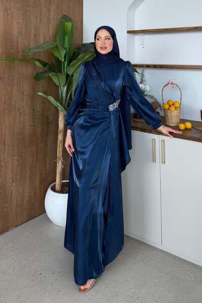 Şulemoda Giyim Βραδινό φόρεμα Caroline με πέτρες, σε μπλε ναυτικό χρώμα