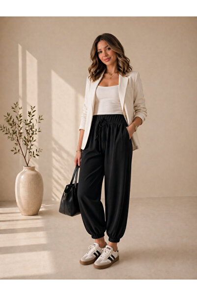 Ales Moda Παντελόνι Σαλβάρ με ζώνη από Λύκρα και Βισκόζη