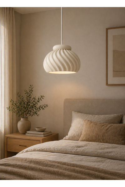 Limon 3D Desing Modern Beyaz Sarkıt Avize Minimalist Tekli Avize E27 Salon Mu...