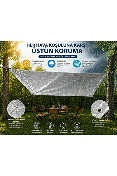 PİLSA BRANDA 300cm X 300cm ÖZEL DİKİM - ÇADIR ÜSTÜ ALTI - BAHÇE MOBİLYA ÖRTÜSÜ - GÖLGELİK - 240gr/m2
