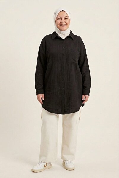 PORİENTO Μαύρο μεγάλο μέγεθος, φαρδιά γραμμή, 100% βαμβακερό ύφασμα μουσελίνα...