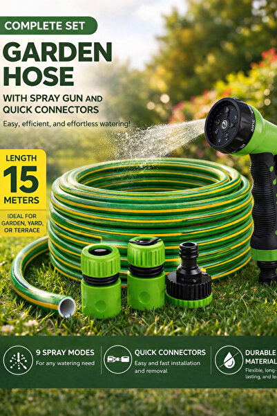 DİVO Σετ λάστιχου κήπου 15μ 1/2 " τριών στρώσεων με ακροφύσιο 7 λειτουργιών κ...