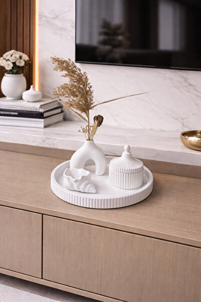Zigzag Home Διακοσμητικό σετ βάζων 4 τεμαχίων, βάζο λουλουδιών, ριγέ δίσκος, ...